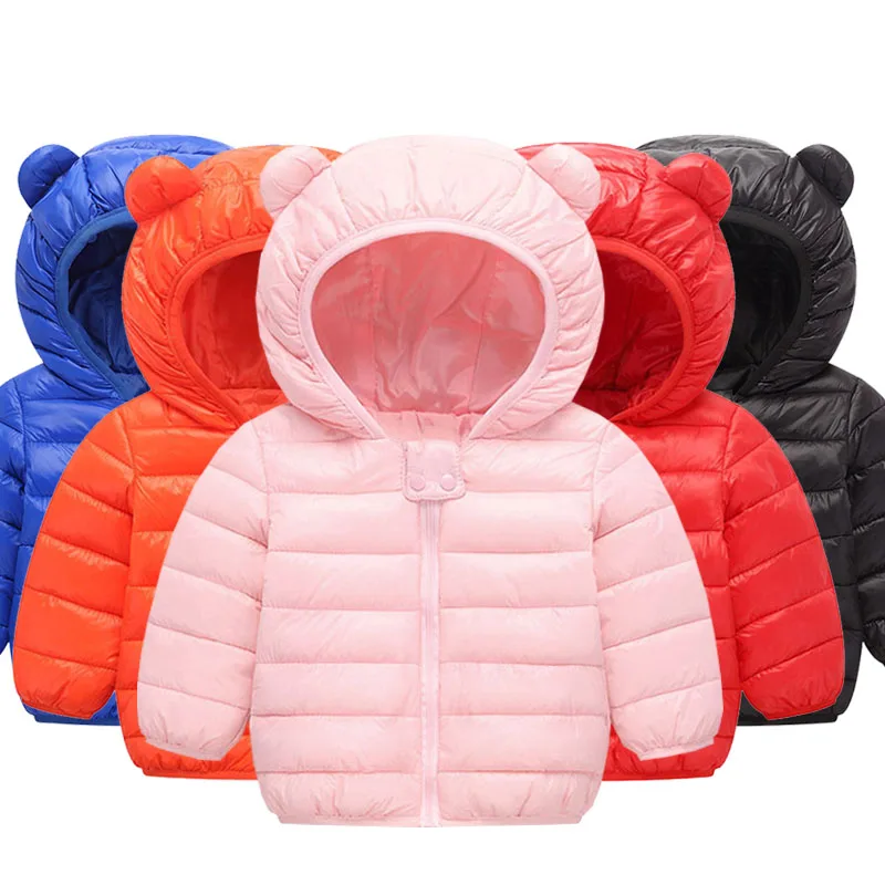 

2018 New Children's Winter Coat Hooded Boys Girls Outerwear Warm Thick Solid Coats Light Cotton-Padding Down Jacket kids Clothes