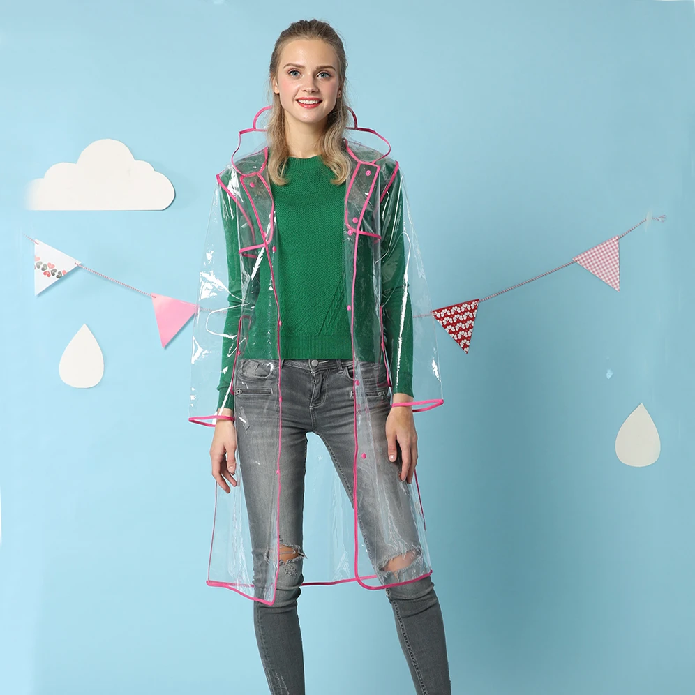 Tanie Niestandardowe moda kobiety przezroczysty płaszcz przeciwdeszczowy jakości EVA mężczyźni OUTDOOR TRAVEL wodoodporny przezroczysty z tworzywa sztucznego kurtka przeciwdeszczowa