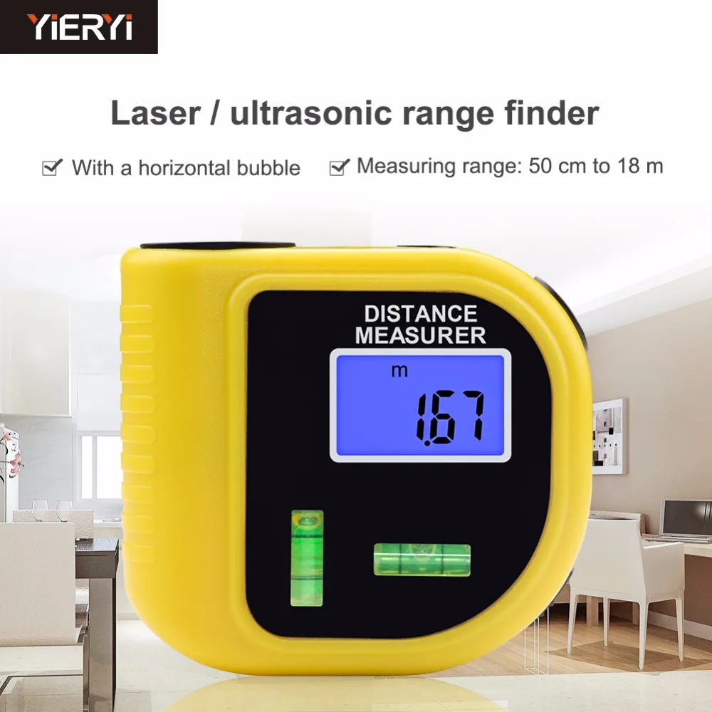 

yieryi CP-3010 18M Mini Ultrasonic Digital Tape Measure Laser Range Finder Distance Meter & Laser Pointer Rangefinder Level Tool