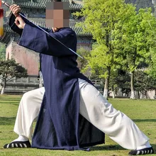 Унисекс 20 цветов льняная таоистская одежда топы для единоборств Тай Чи костюмы пальто униформа кунг-фу Wudang синий/красный/серый высокое качество