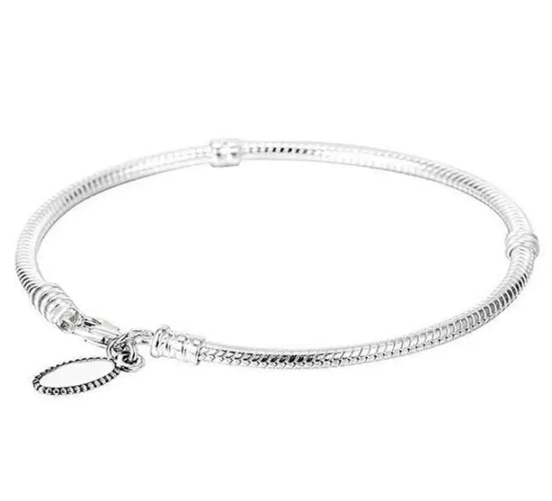 

925 Sterling Silver Lobster Claw Clasp Snake Chain Basic Pandora Bracelet Bangle Fit Women Bead Charm Diy Europe Jewelry