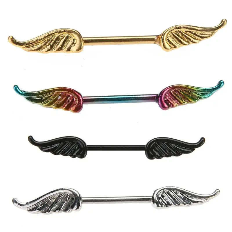 

2019 Angel Wings Nipple Ring Balanced Dangle Piercing Ombligo Body Fake Piercing Nipple Rings Body Jewelry Piercing for Women