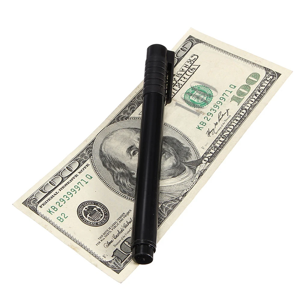Тестер банкнот ручка поддельная кованая валюта деньги банкнота ручка проверки детектор тестер маркер магический детектор денег ручка 3 цвета - Цвет: Black