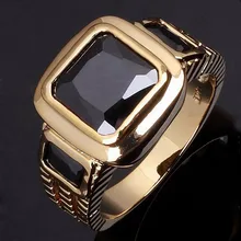 Joyería de Moda al por mayor de super AAA zirconia Anillo de Oro Masculino Hombres de piedra anillos de Oro chapado IP Negro hombres Anillo de dedo R048