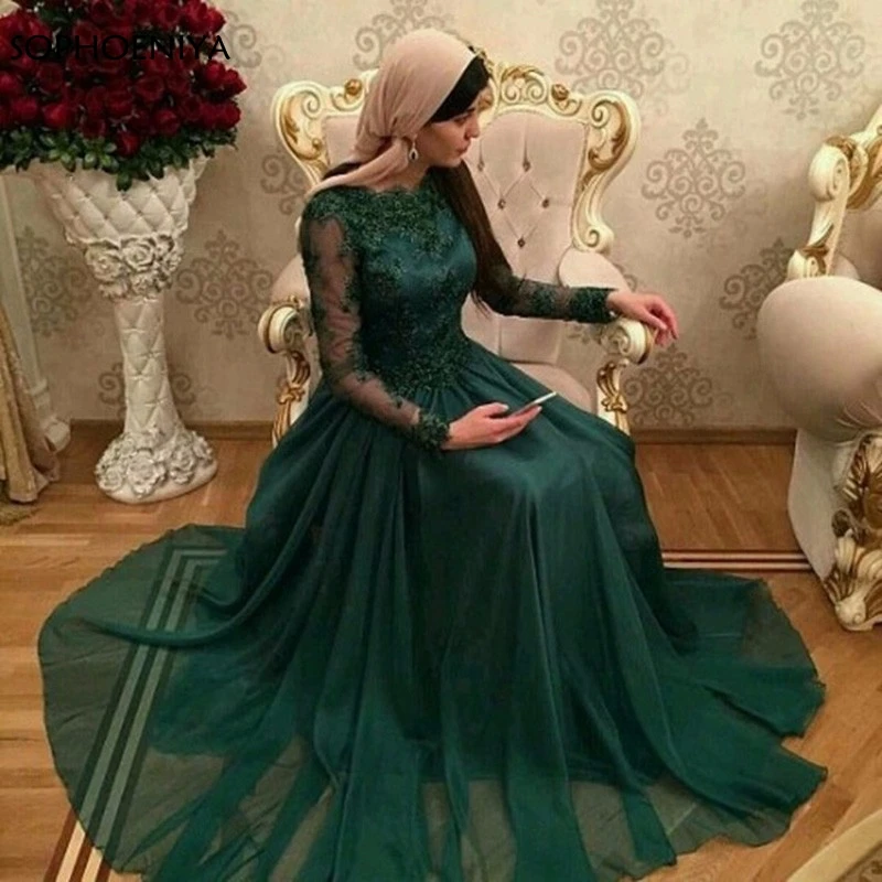 Новое поступление Длинные рукава вечернее платье es шифоновое зеленое облегающее платье мусульманское вечернее платье; Robe de soiree дешевые торжественное платье Вечерние