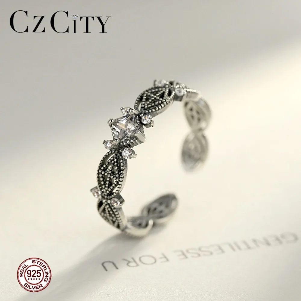 Czcity Design Exquisite 925 Sterling Silver Open Rings For Women Popular Luxury Gemstone Anniversary Party Joyas De Prata huismerk kopen in de aanbieding