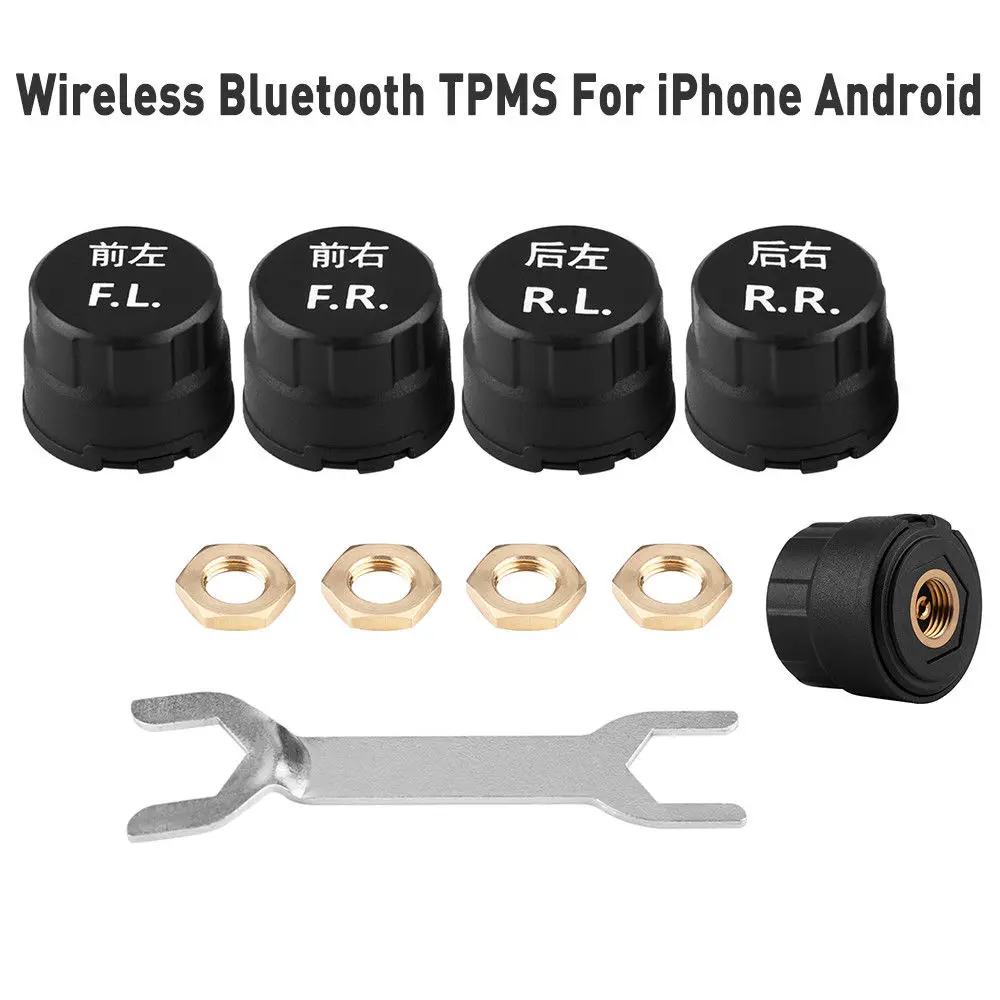 

Universal TPMS Bluetooth Android/iOS Phone Auto Tire Pressure Monitor 4 Sensors External Bluetooth Low Energy Alarm Care