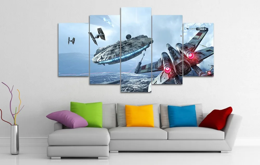 HD-Print-5-pieces-canvas-wall-art-Millennium-Falcon-X-Wing-star-wars-painting-canvas-modern (3)