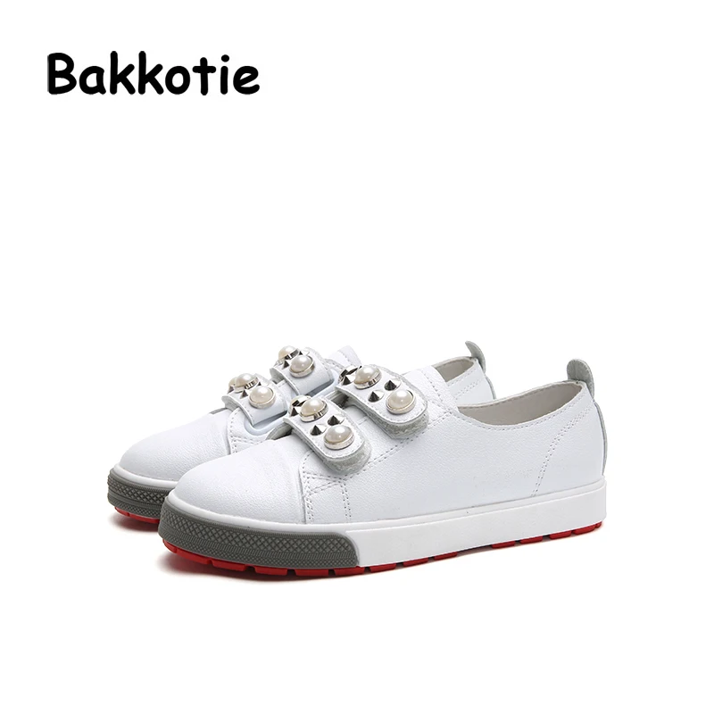 

Bakkotie 2017 New Fashion Autumn Baby Girl Casual White Shoe Kid Brand Leisure Sneaker Pearl Decoration Breathable Black Child