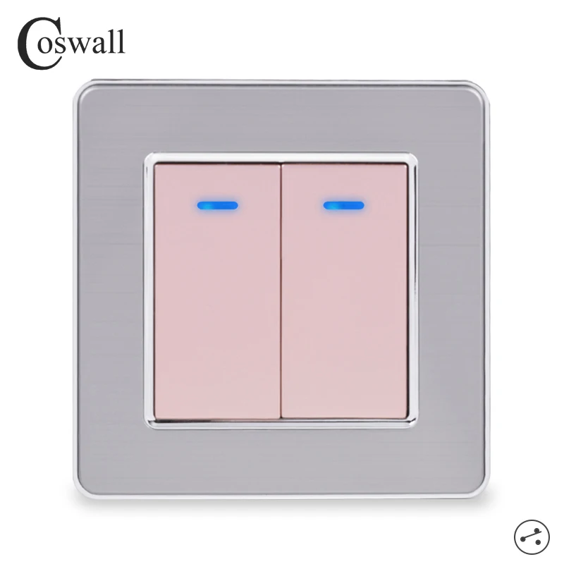 Coswall 2 Gang 2 Way светильник переключатель On/Off настенный выключатель с Светодиодный индикатор проходят через выключатель переключается Нержавеющая сталь Панель