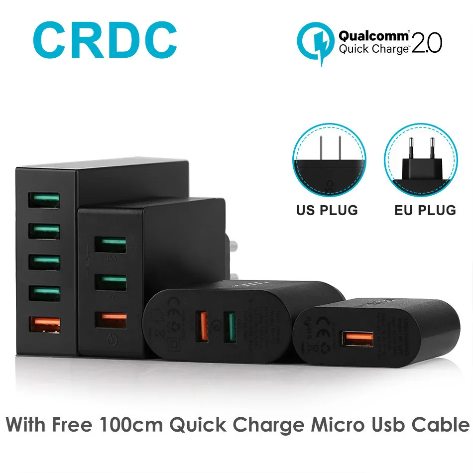 CRDC USB شاحن العالمي سريعة تهمة 2.0 الهاتف المحمول شاحن ل فون 7 زائد سامسونج غالاكسي S8 Elephone قوة البنك و أكثر