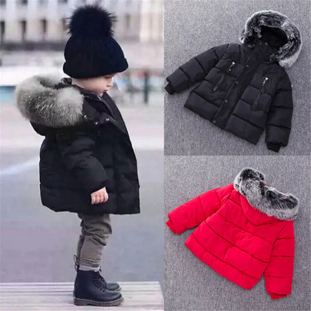 Baby Boys Jacket 2018 Autumn Winter Jacket Coat Kids Warm Thick Hooded Fur Collar Children Outerwear Coat Baby Girl Boy Clothing