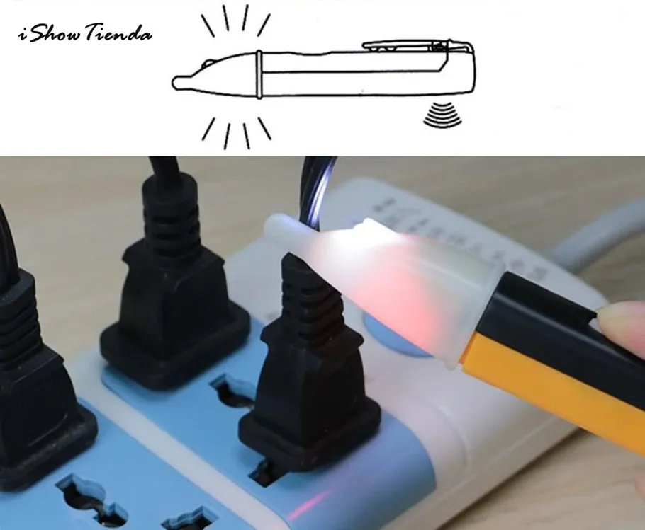 

AC Electric Voltage Power Detector Sensor Tester Non-Contact Pen Stick 90~1000V LED Light Voltage Alert Pen 2 AAA Batteries