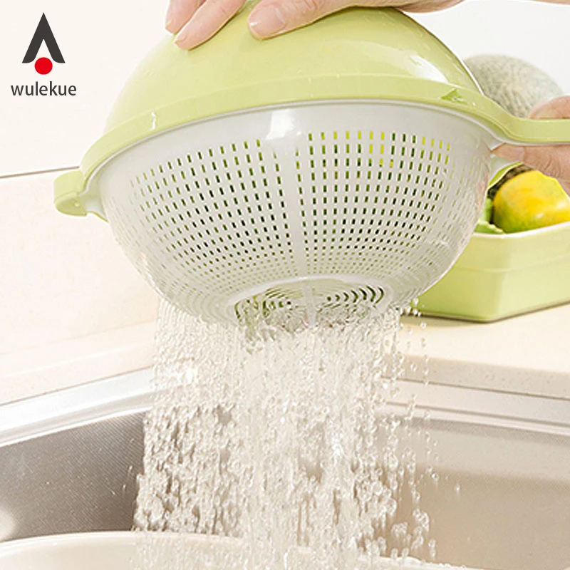 

Wulekue Double Hollow Basket For Fruit Vegetable Drain Storage Baskets Multifunction Kitchen Organizer Accessories