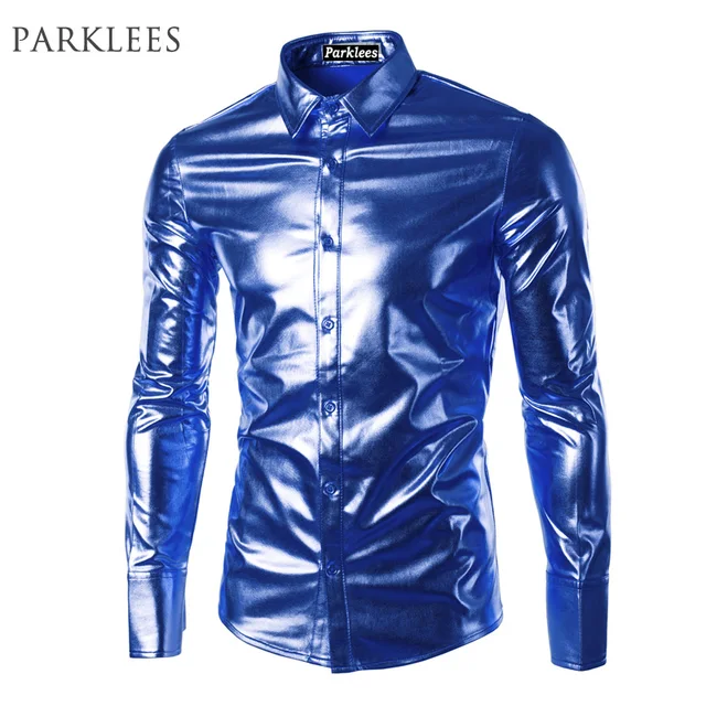Azul metálico recubierto hombres marca noche Club wear
