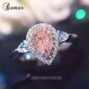

Bamos Luxury Female Crystal Pink Water Drop Ring Vintage Wedding Band Promise Engagement Rings For Women Mother's Day Gift
