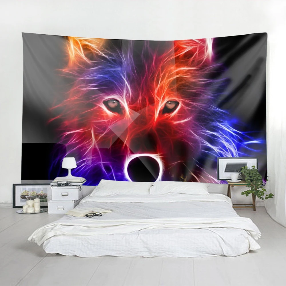 

Modern Decoration Tapestry Animals Wolf Printing Psychedelic Sky Beach Towel Polyester Wall Hanging for Bedroom