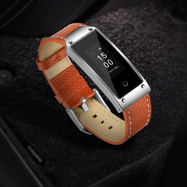 Smart watch leather strap men fitness tracker wristband heart rate step counter smart bracelet