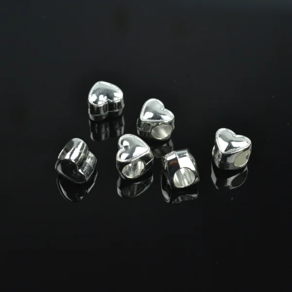 

25 pcs silver plated big hole beads heart charms metal loose bead Fit European bracelet Jewelry making 1748