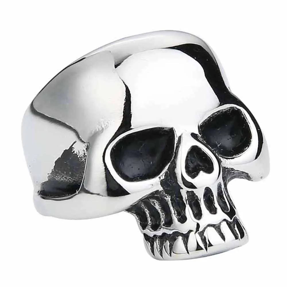 Valily мужские кольца с черепом вампира, Панк винтажные кольца в виде черепа для мужчин, черное кольцо из нержавеющей стали,, размер США 7-14 - Цвет основного камня: Silver