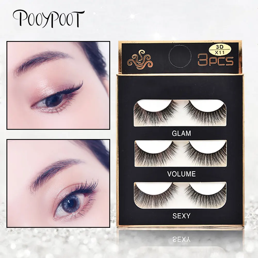 

Pooypoot 3 Pairs Mink Eyelashes Long Thick Natural 3D Mink Lashes Handmade Fake Eyelash Extensions False Lashes for Eyes Makeup