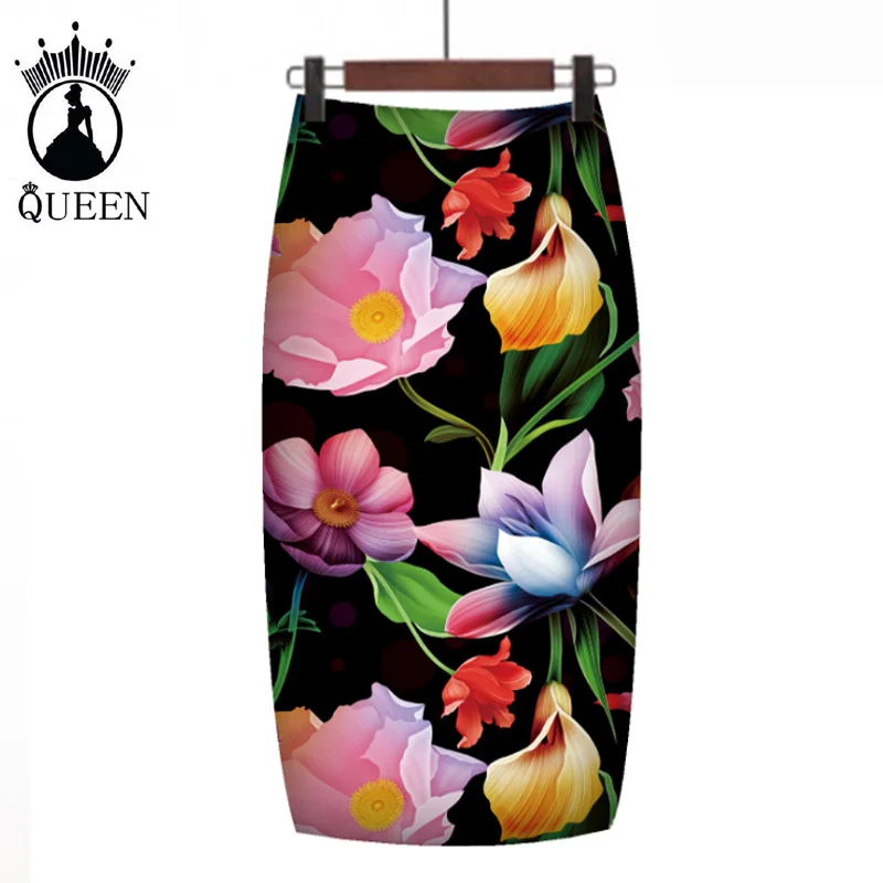 Цветочная Высокая талия тонкая облегающая юбка до бедра деловая повседневная юбка для женщин новое летнее офисное платье-карандаш с разрезом на молнии