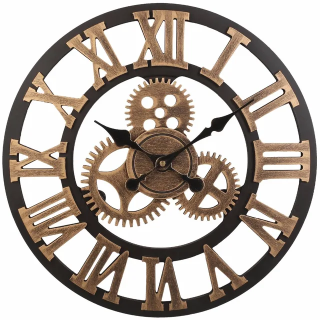 Soledi Vintage Clock European Retro Handmade Decorative Soledi Vintage Clock European Retro Handmade Decorative Gear Wooden Wall Copper