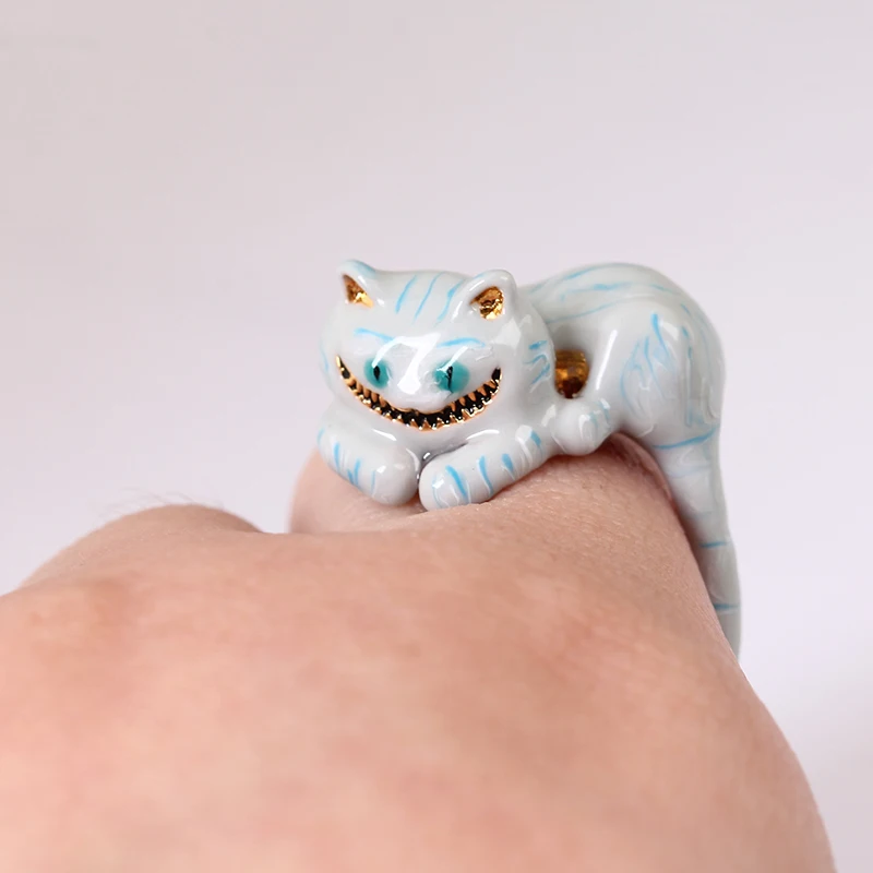 2018 New Style Girl Alice Series High-end Enamel Glazed Cheshire Cat Ring Elegant Noble Animal Jewellery Enamel Glaze Ring