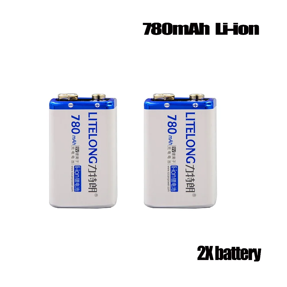 

2PCS /Pack 9V Li-ion 780mAh Microphones Battery Pile PP3 6LR61 6LR21 MN1604 6LF22 LR22 Ex2020 PP3 6LP3146 MN1604 battery