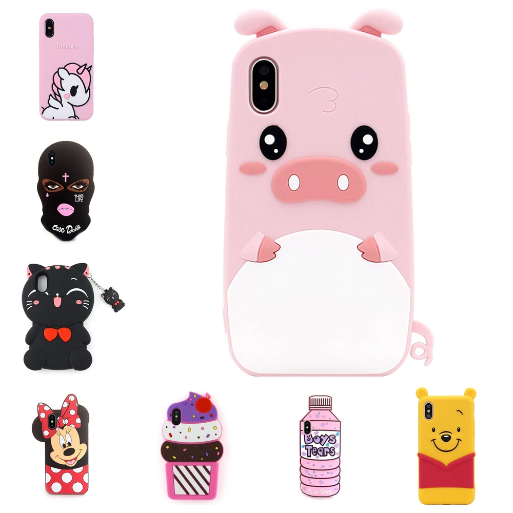 

Cartoon Cat Pig Minnie Ice Cream Soft Silicone Weave Carbon fiber TPU Phone Cases Covers For iPhone X Xs Xs Max XR Case