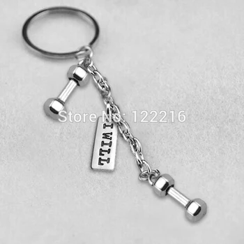 

30pcs a lot 21mm dumbbell with Vintage Rectangle I WILL sports Gym key chain