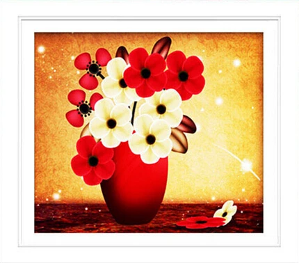 Diy 5d Pictures Diamond Mosaic Painting Flowers Vase Round Diamond