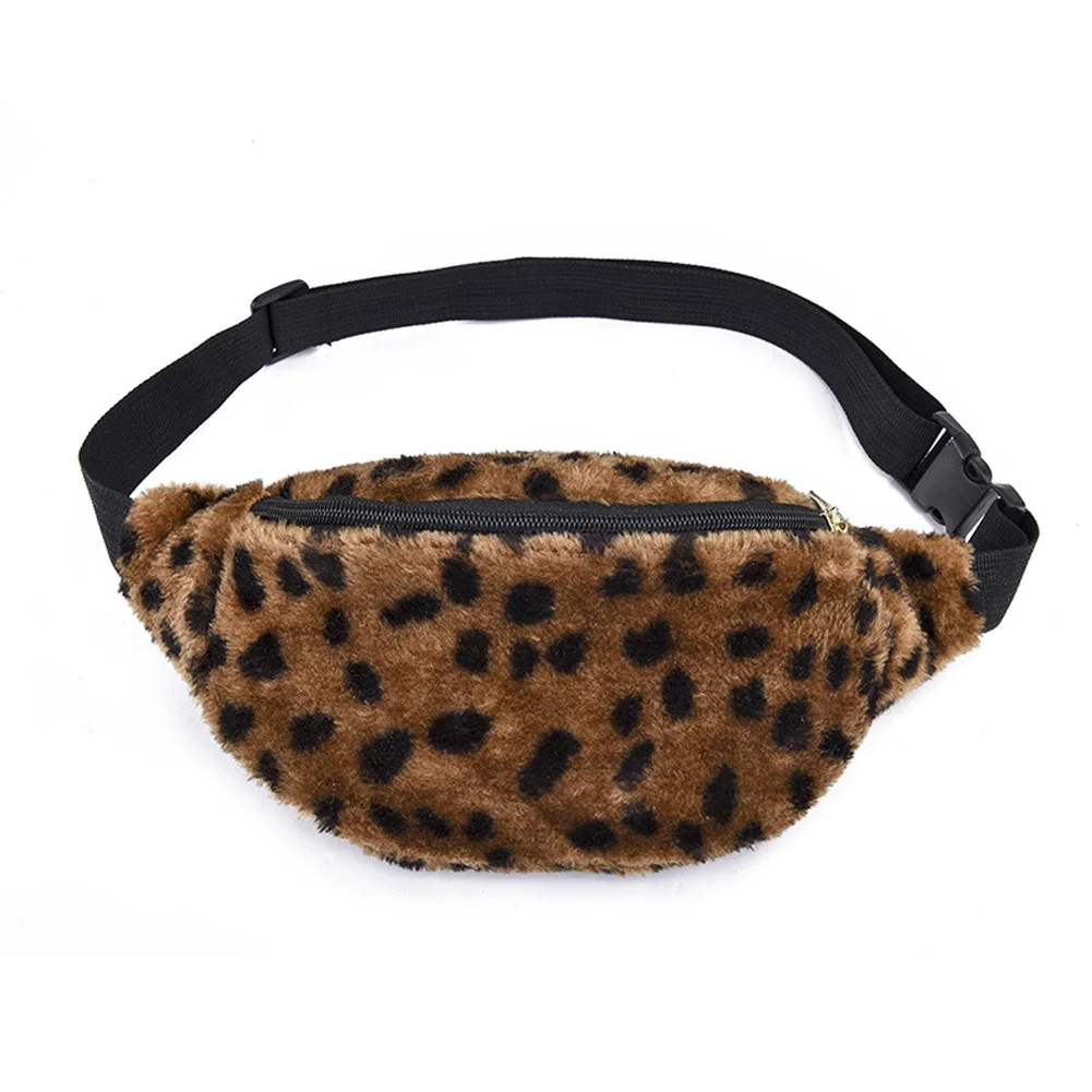 

Women Pack Waist Bag Plush Phone Fanny Pack Chest Wallet Leopard Print Hip Purse Zipper Stylish Casual Fashion Beads