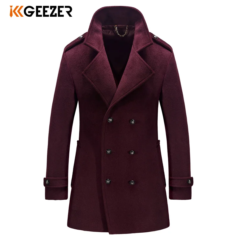 

Wool Mens Pea Coat Jackets and Coats Warm Winter Famous Brand Slim Fit Flannel Fashion Woollen British Business Longer Cashmere