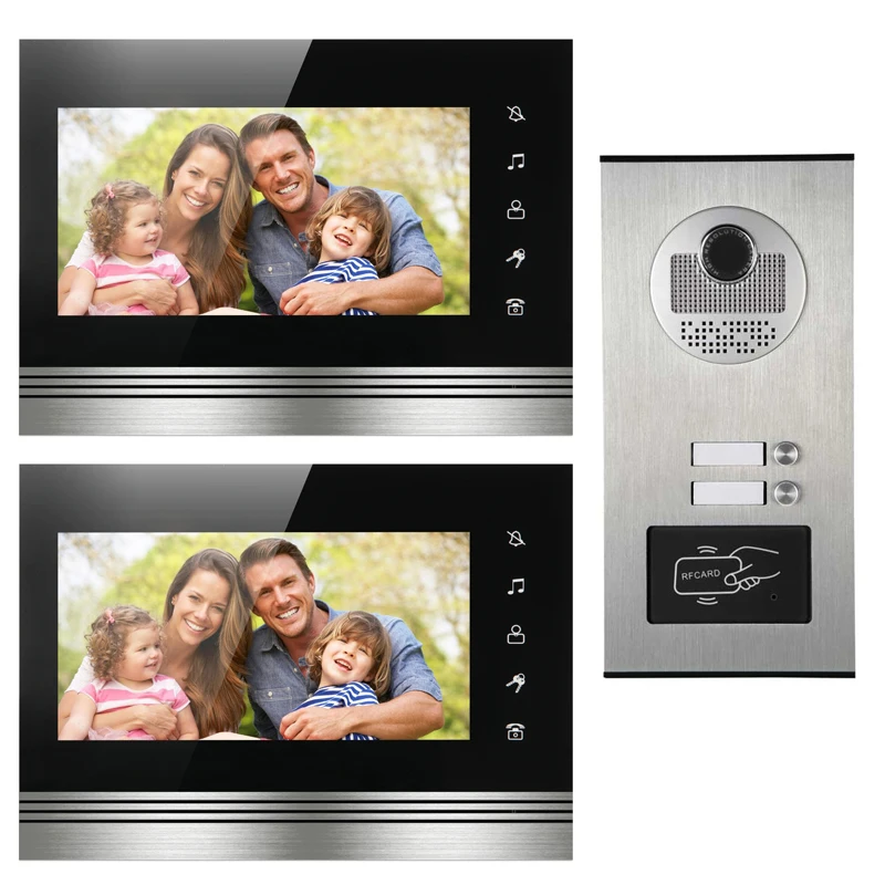 

2 Apartment Access control 7" Inch Color Screen rfid access control system video intercom door phone HD CMOS IR Camera