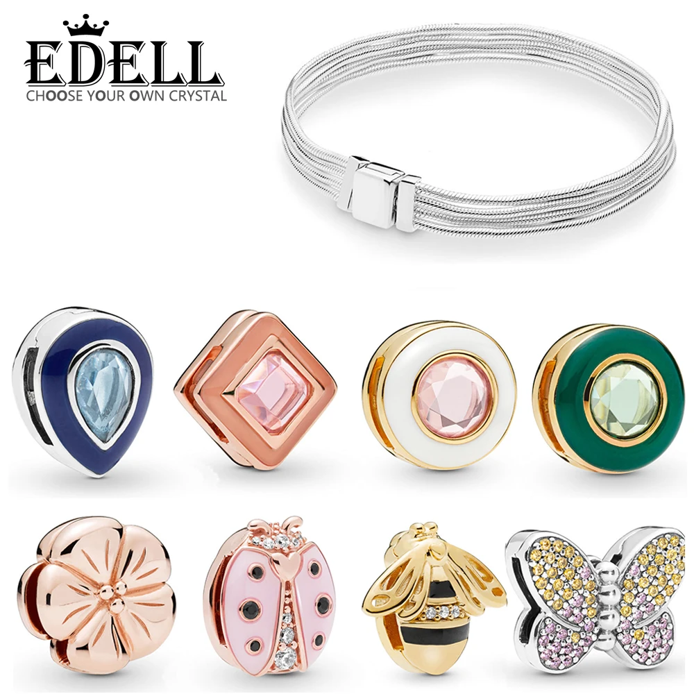 

EDELL 100% 925 Sterling Silver 2019 Spring Preview Reflexions Bee Butterfly Ladybird Flower Clip Bracelet Launched in Succession