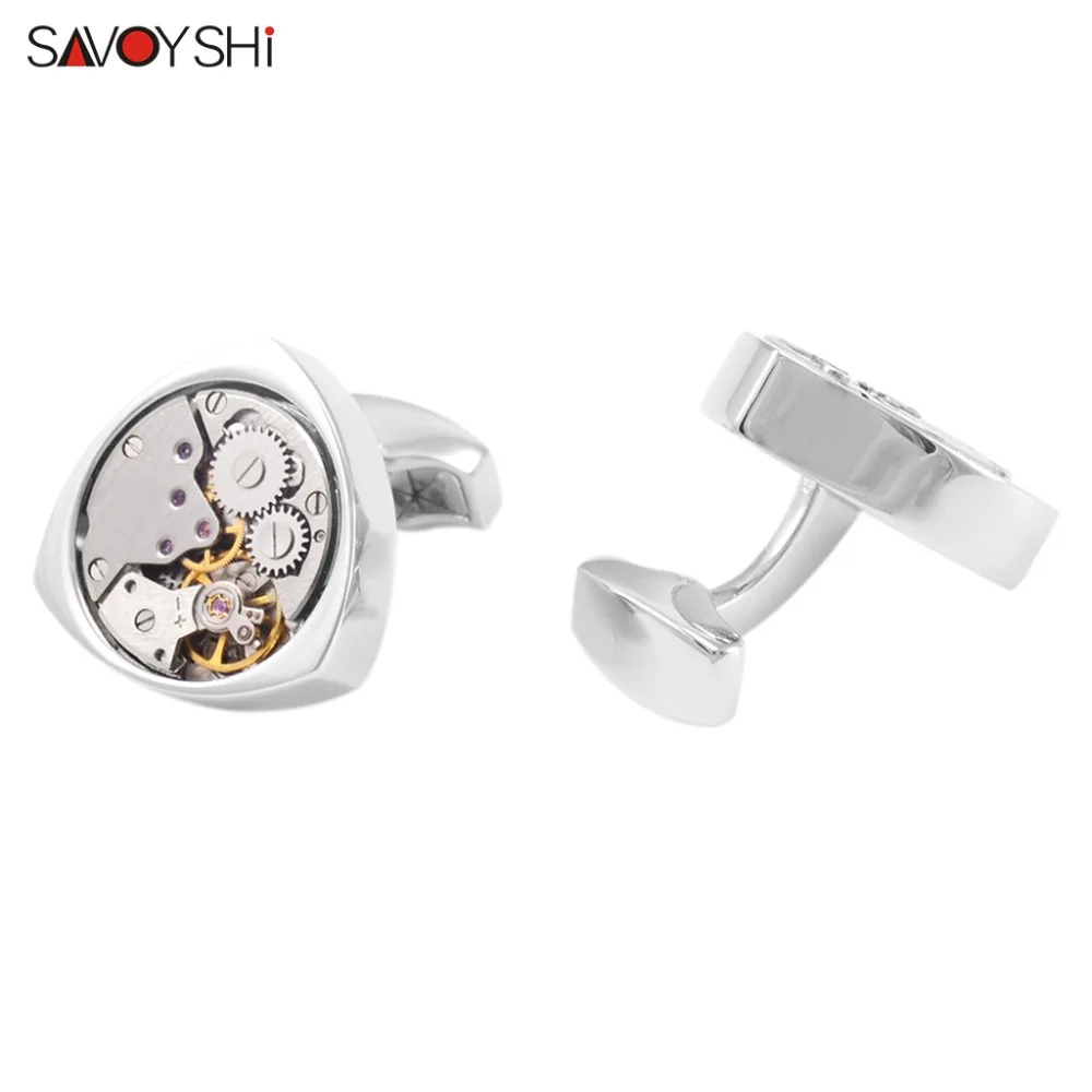 Cena SAVOYSHI Metal Steampunk zegarek ruch spinki do mankietów spinki do mankietów spinki do mankietów spinki do mankietów dla mężczyzn wysokiej jakości marki mankiety akcesoria darmowa DIY nazwa
