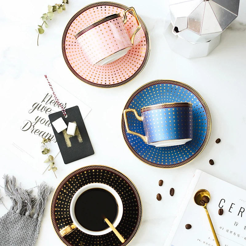 

European style ceramic coffee cup Golden rim tea cup british afternoon tea coffee cup saucer set home drinkware birthday gifts