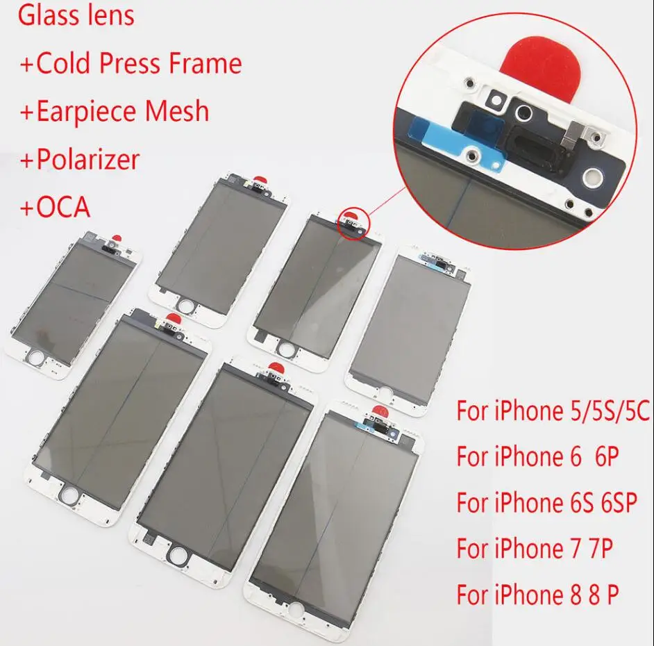 

High Quality 4 in 1 Front Glass+Cold Frame+OCA+Polarizer for iPhone 5 6 6s 7 8 Plus