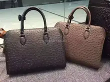 100% Genuine ostrich skin leather briefcase men business laptop bag coffee black, ostrich skin men official briefcase