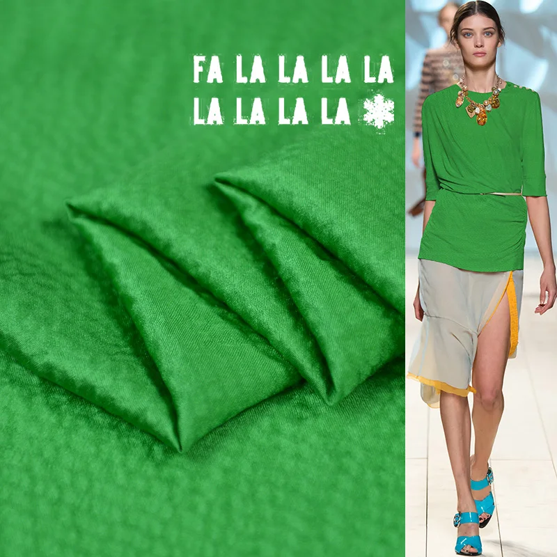 

jacquard silk satin fabric fresh green charmeuse material for evening gown