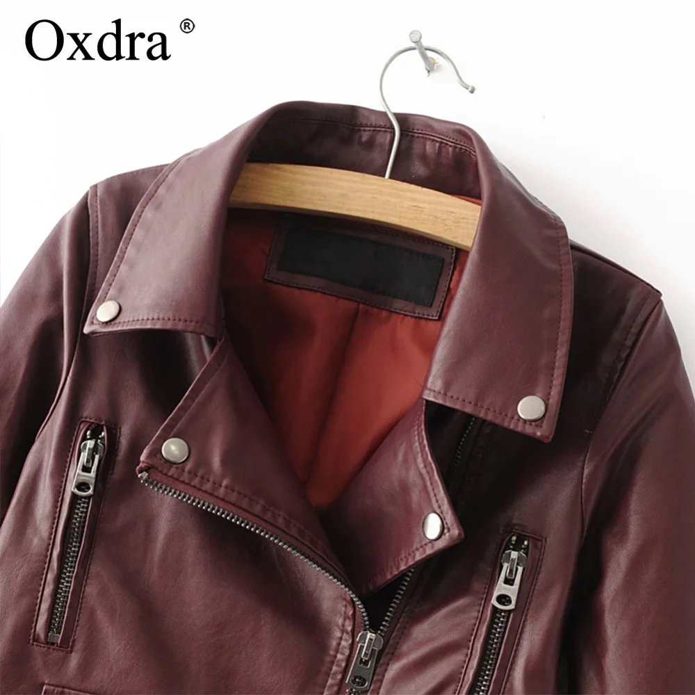 Oxdra 2018 Весна Осень Новые Pu кожаные тонкие куртки с поясом 3 цвета модные мягкие PU