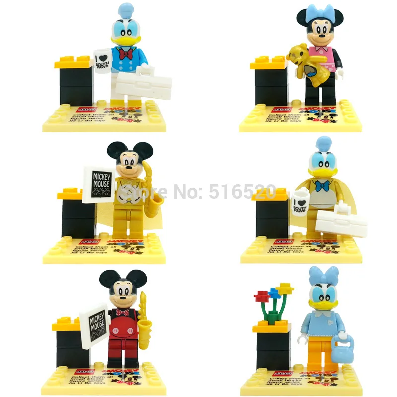 

JLB 6pcs/lot Mickey Mouse Figure Building Bricks Blocks Action Sets Education Toys For Children
