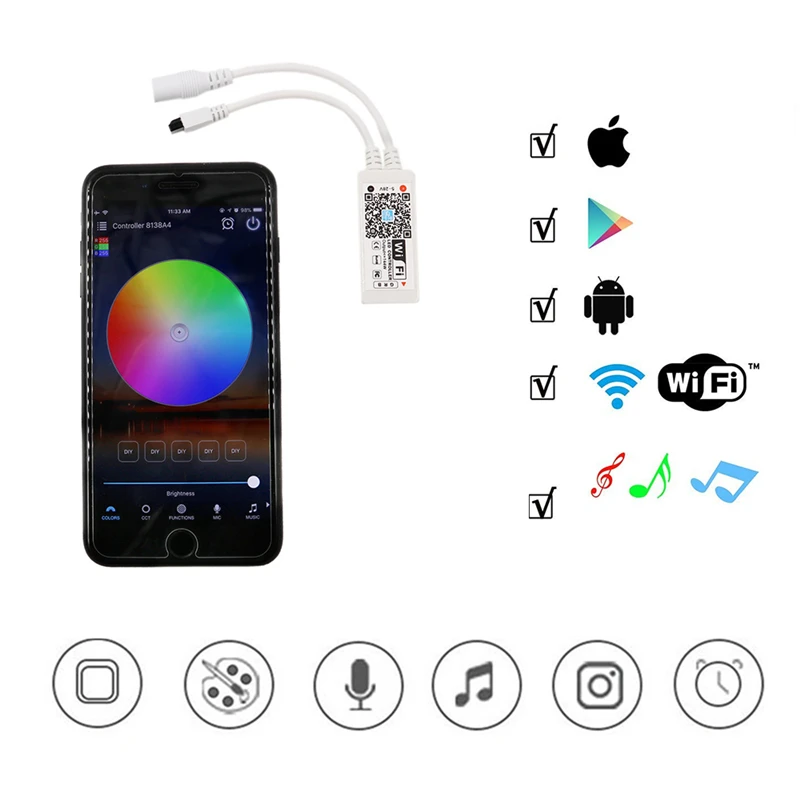 Мини контроллер для светодиодной ленты RGB с Wi Fi + радиочастотный 21/ИК пульт