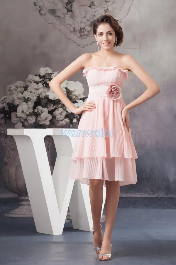 

free shipping brides maid dress 2013 new arrival plus size hot handmade flower mint pink chiffon a-line short bridesmaid dresses