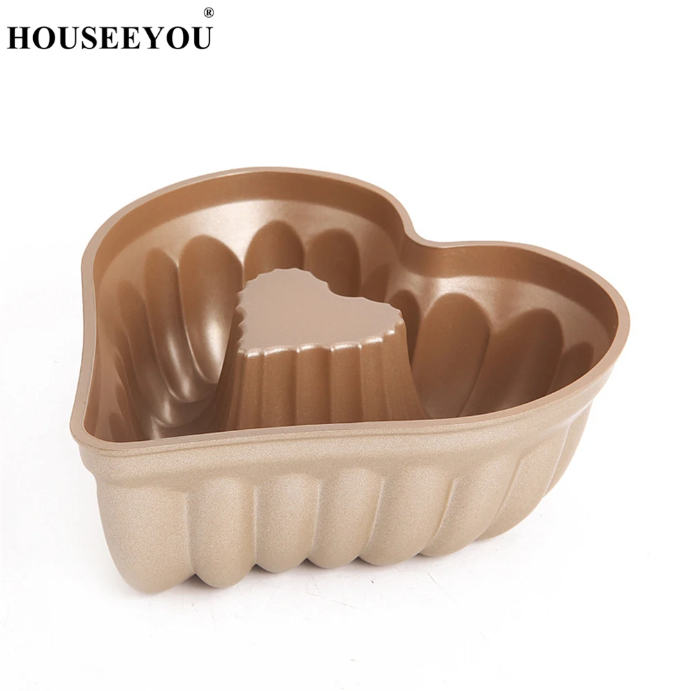 

Golden Heart Shape Non Stick Cake Baking Mold Hollow Aluminum Home Baking Tray Cake Mold Bread Mold Loaf Pie Oven Kitchen Tools