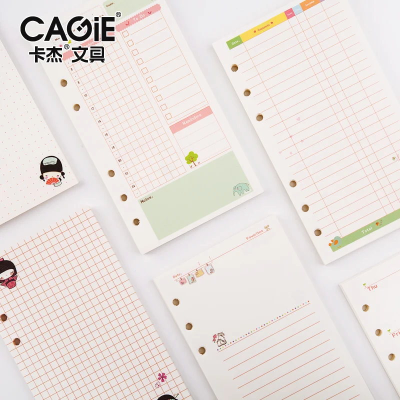 CAGIE Diary Refills Spiral Notebook Replace Paper Core 6 Holes Refill