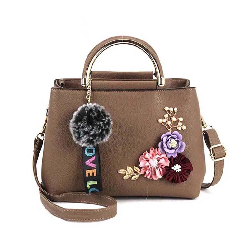 Women Flower Leather Handbag Holiday Female Pompom Clutch Bags Lady Travel Casual Shoulder Bag Exquisite Crossbody SS7001 (15)