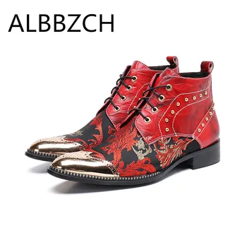 

Luxury Designer Mens Chelsea Boots Pointed Toe Laces Genuine Leather Ankle Boots Fashion Trend Club Bar Party High Top Men Shoes