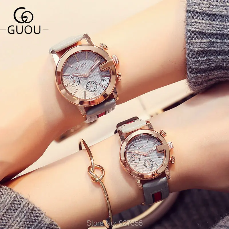ФОТО 2017 Top Lover's GUOU Watches Fashion Women Luxury Casual Waterproof Ribbon Quartz Watch Female Dress Watches relogio feminino